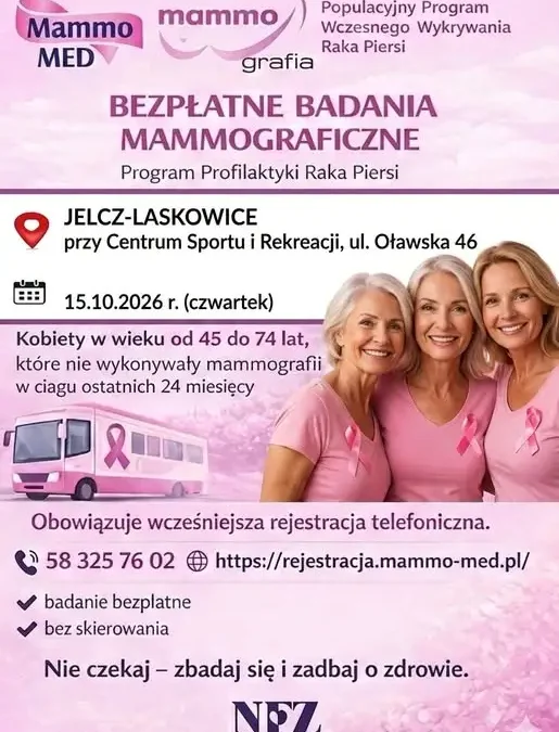 Bezpłatna mammografia w Jelczu-Laskowicach – 15 października 2026