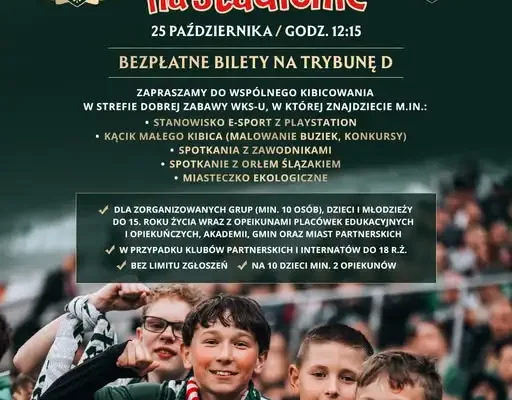 Bezpłatne bilety dla dzieci na mecz Śląsk Wrocław – Wieczysta Kraków