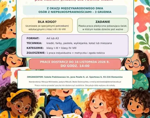 Konkurs plastyczny „Wyjątkowy świat moimi oczami” – zaproszenie dla uczniów z powiatu oławskiego