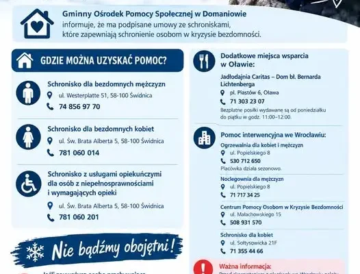 Zima tuż za rogiem – GOPS w Domaniowie apeluje: nie bądźmy obojętni wobec osób w kryzysie bezdomności