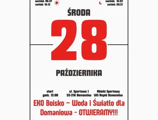 Otwarcie projektu „EKO Boisko – Woda i Światło dla Domaniowa” już 28 października