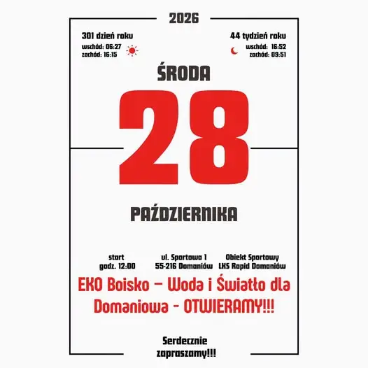 Otwarcie projektu „EKO Boisko – Woda i Światło dla Domaniowa” już 28 października