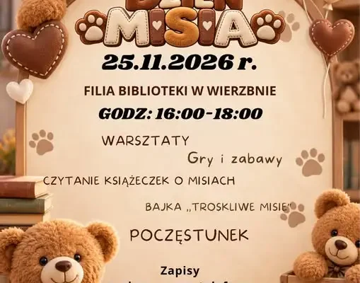 Dzień Misia w bibliotece w Wierzbnie – zapisy trwają